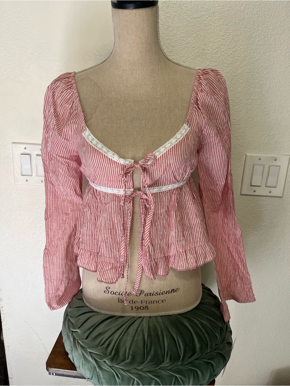 Kohl's Pink Striped Tie-Front Peasant Blouse